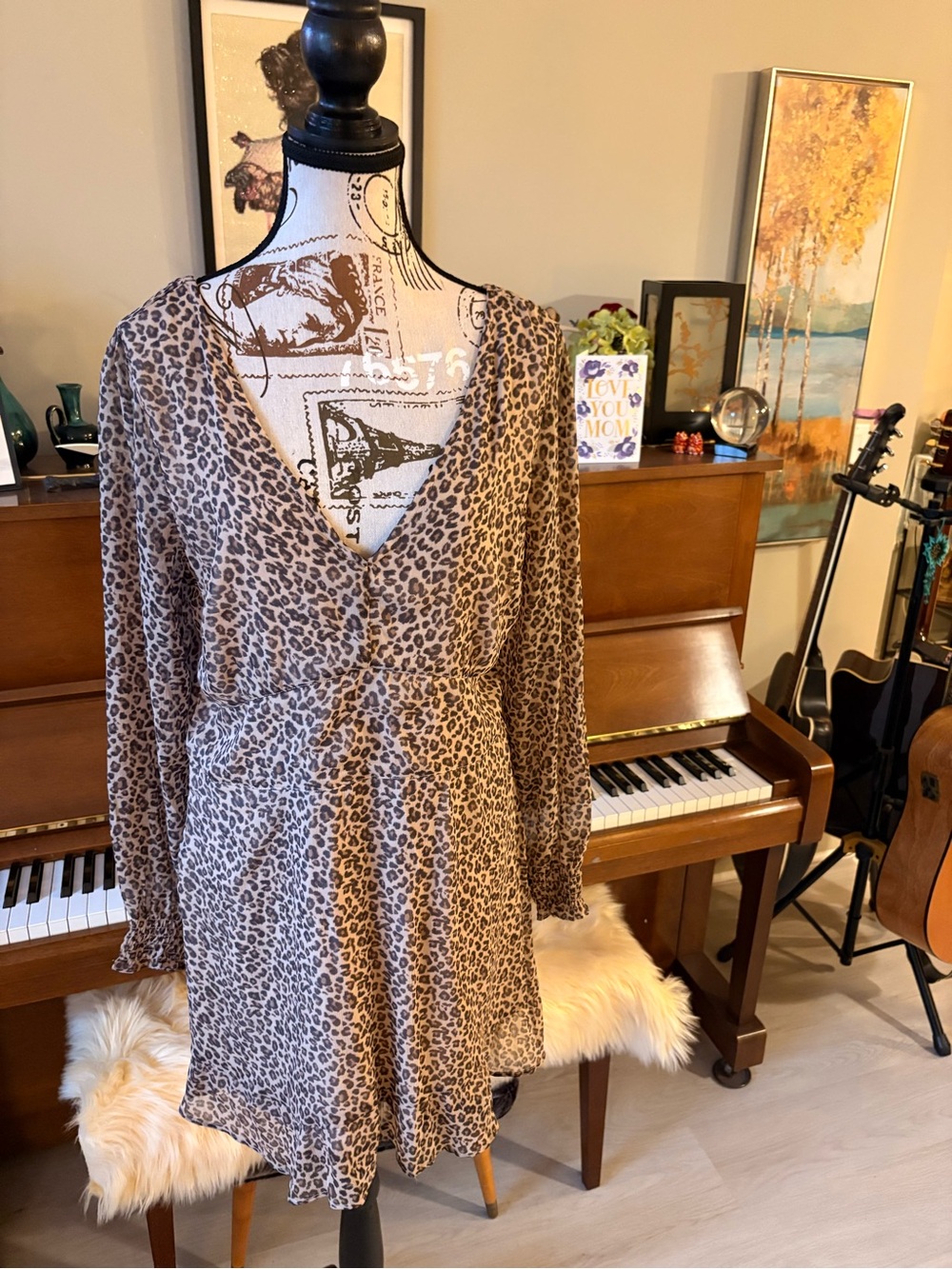 Abercrombie & Fitch Brown Taupe Leopard-Print V-neck mini dress